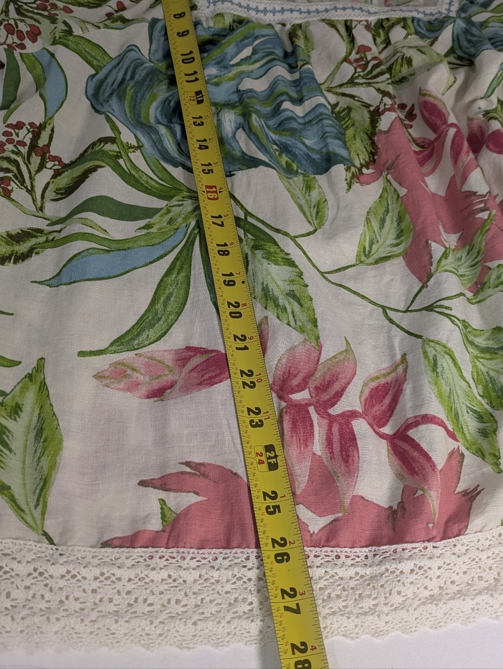 Nicole Miller Sz 1X Linen Blend Tropical Print 3/4 Puff Sleeve Lace Tunic Top - Picture 10 of 13